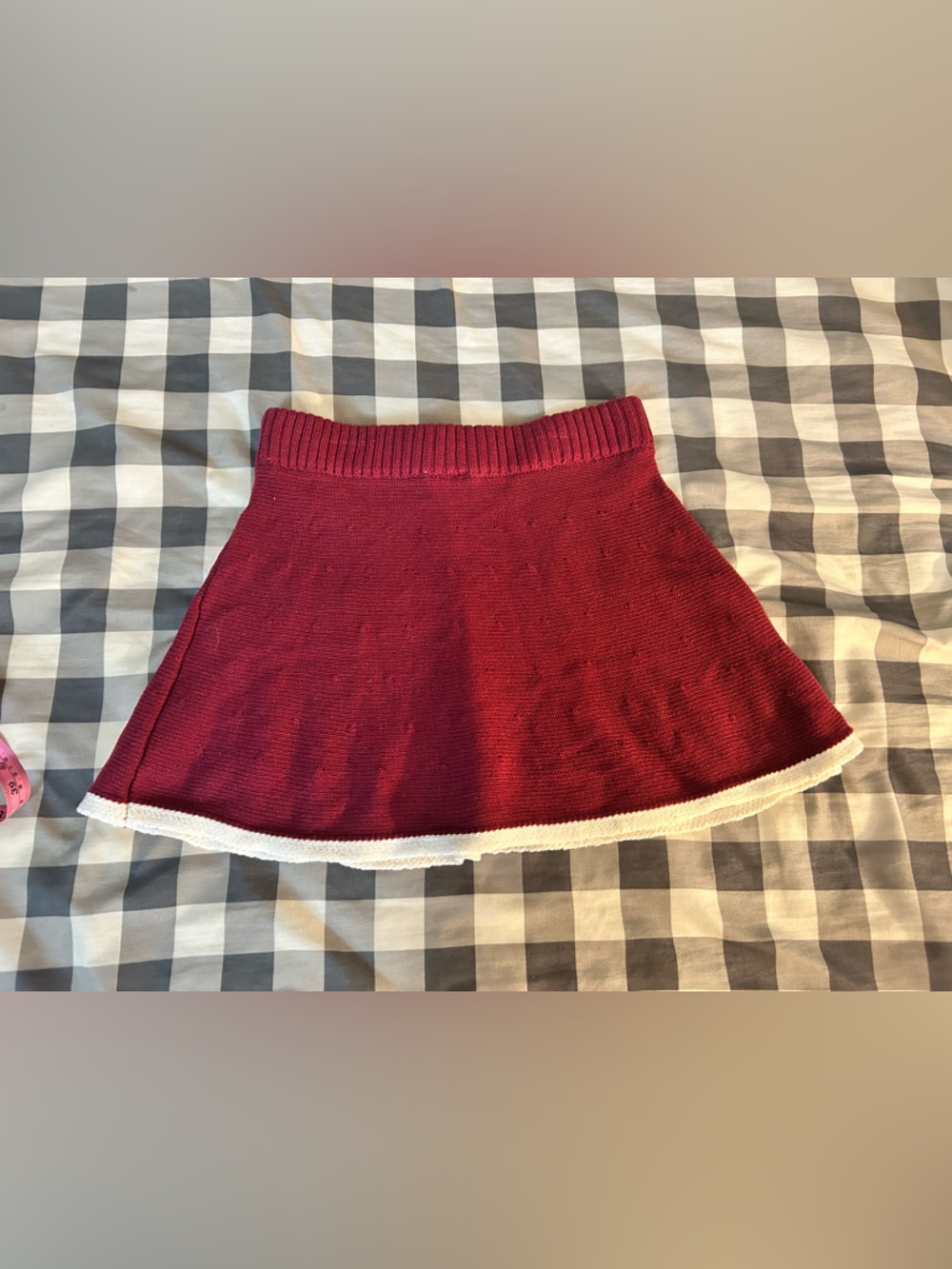 Draper James Crimson Knit Skater Skirt with White Hem